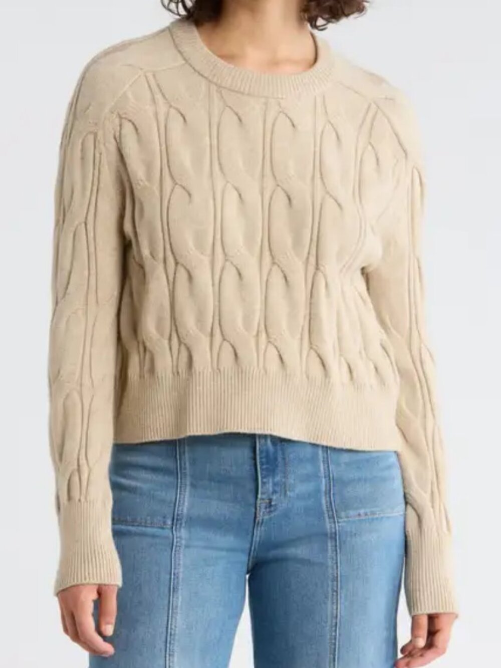 Vigoss Cable Knit Stitch Crewneck Oatmeal Neutral Preppy Sweater sz L NWT